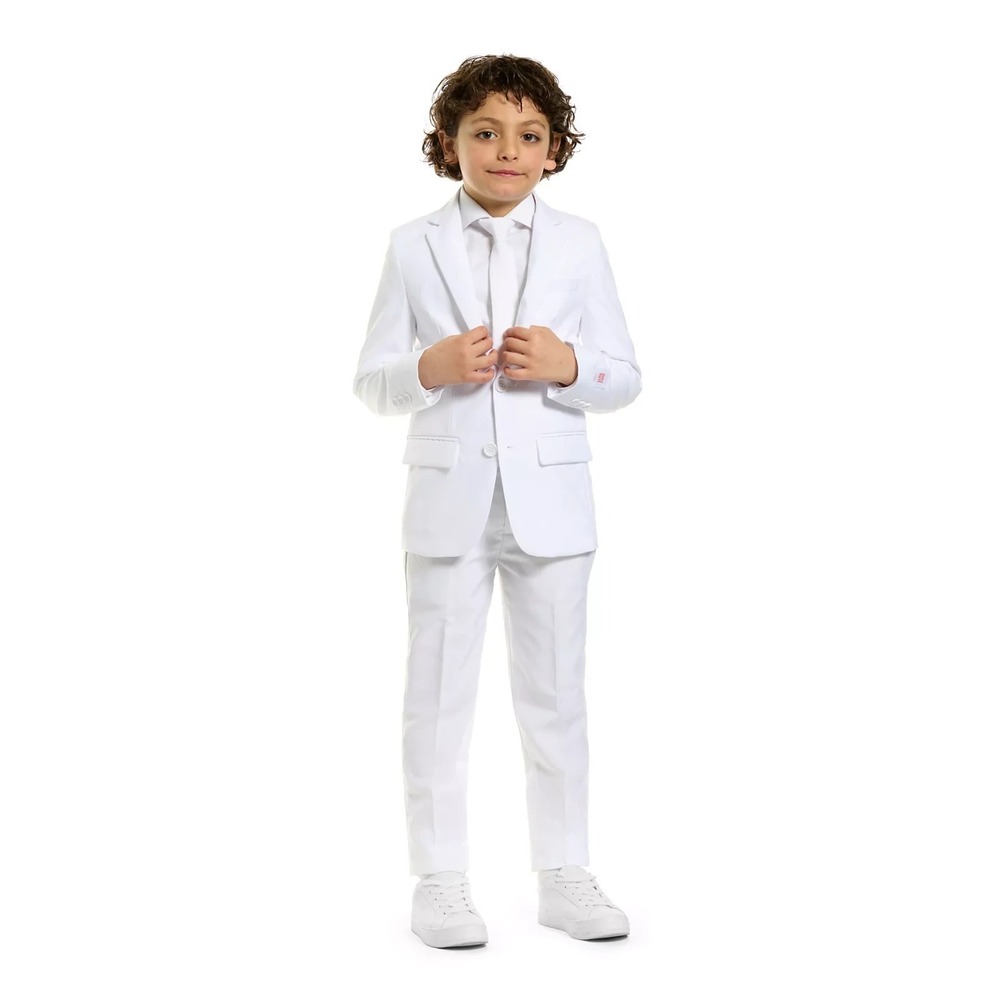 OppoSuits Boys‎ Solid Suit Blazer Pants Clip On Tie White Knight Size 8y 8 NEW
